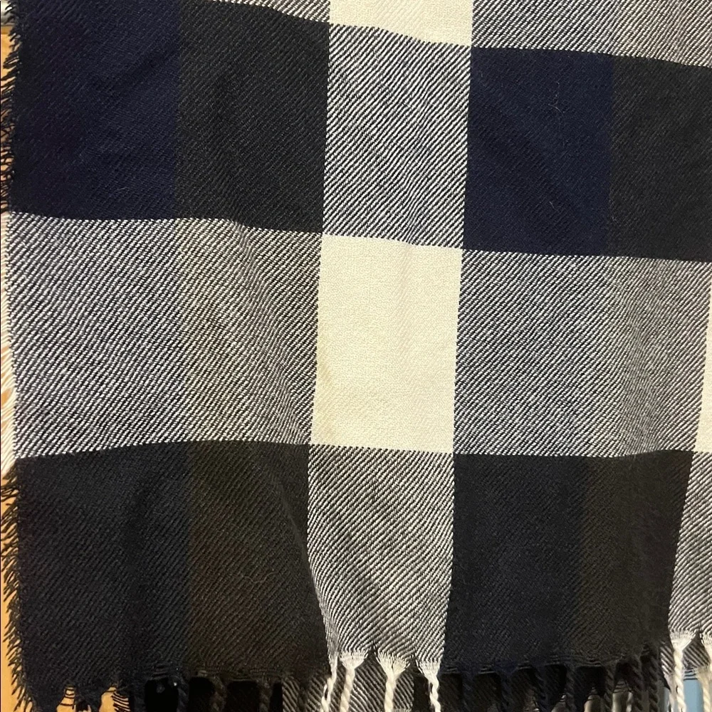 Blue and White Plaid Fringe Scarf Plush Apparel